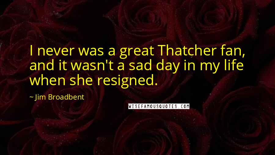 Jim Broadbent quotes: I never was a great Thatcher fan, and it wasn't a sad day in my life when she resigned.