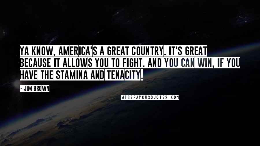 Jim Brown quotes: Ya know, America's a great country. It's great because it allows you to fight. And you can win, if you have the stamina and tenacity.