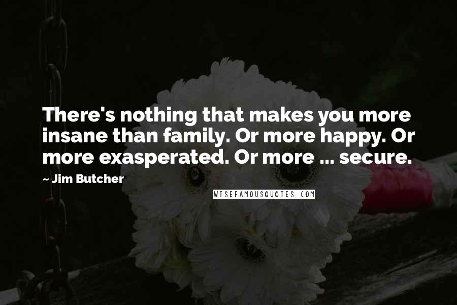 Jim Butcher quotes: There's nothing that makes you more insane than family. Or more happy. Or more exasperated. Or more ... secure.