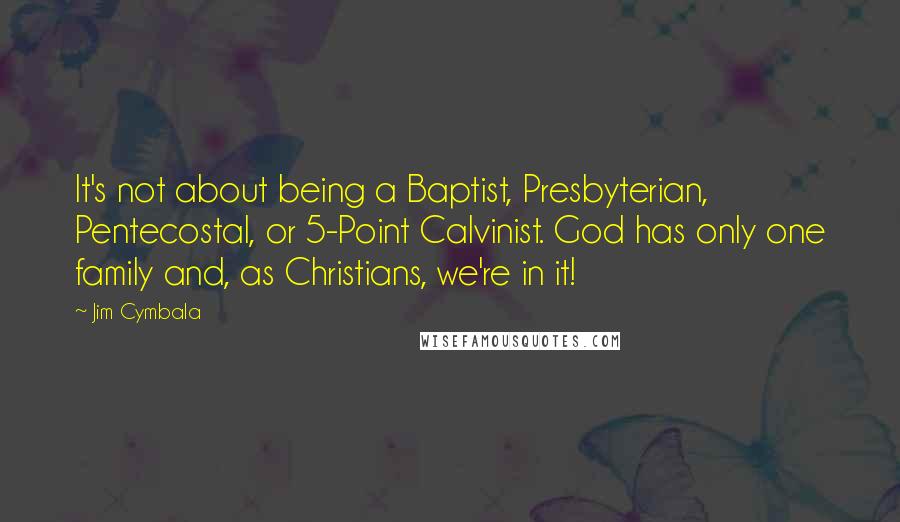Jim Cymbala quotes: It's not about being a Baptist, Presbyterian, Pentecostal, or 5-Point Calvinist. God has only one family and, as Christians, we're in it!