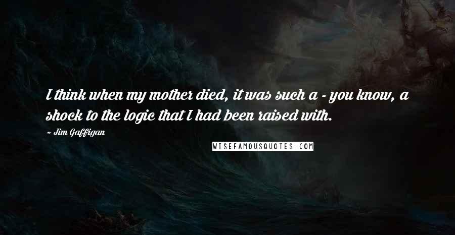 Jim Gaffigan quotes: I think when my mother died, it was such a - you know, a shock to the logic that I had been raised with.