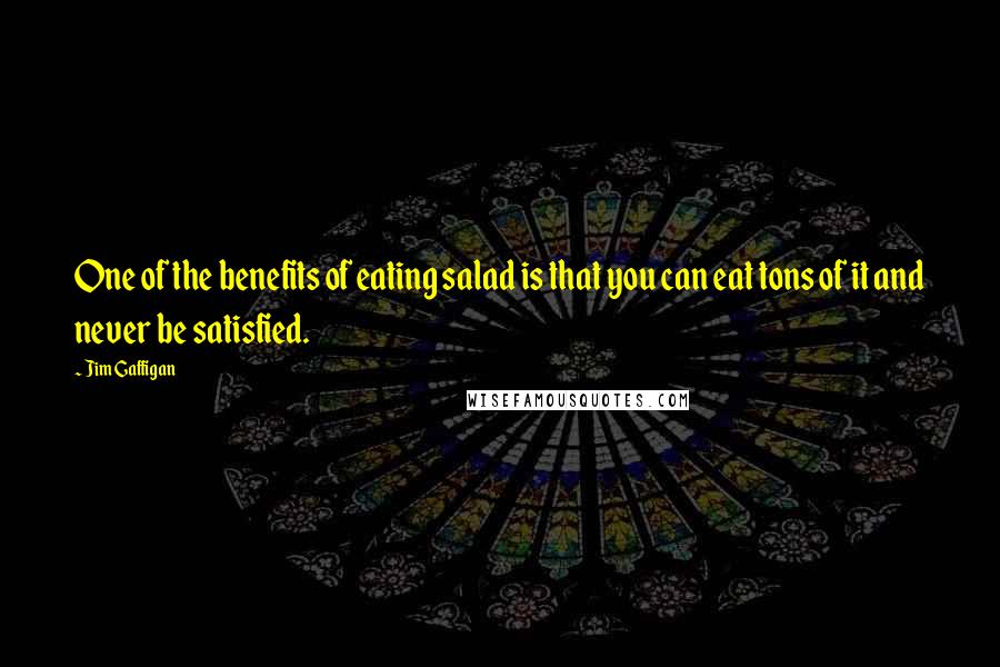 Jim Gaffigan quotes: One of the benefits of eating salad is that you can eat tons of it and never be satisfied.