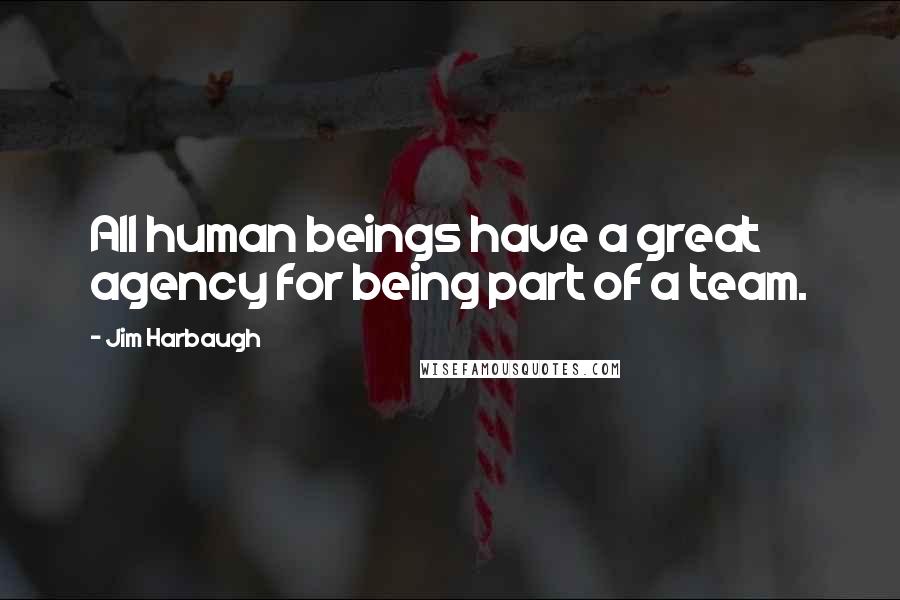 Jim Harbaugh quotes: All human beings have a great agency for being part of a team.