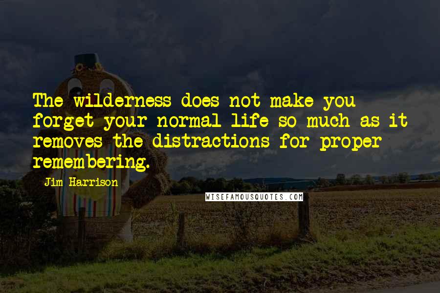 Jim Harrison quotes: The wilderness does not make you forget your normal life so much as it removes the distractions for proper remembering.