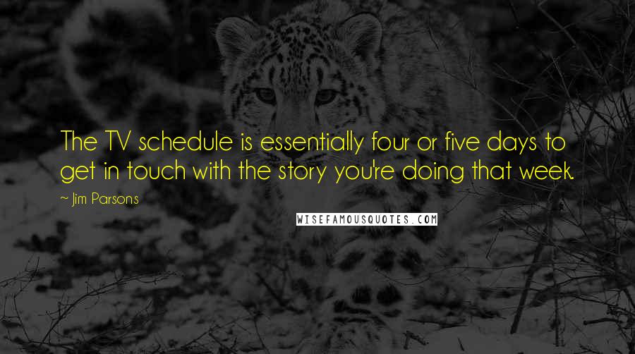 Jim Parsons quotes: The TV schedule is essentially four or five days to get in touch with the story you're doing that week.