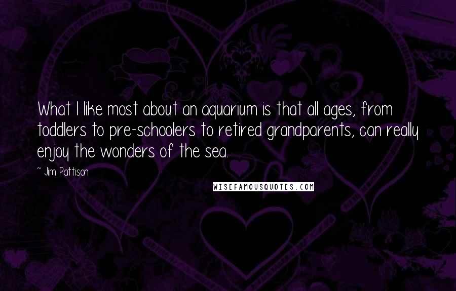 Jim Pattison quotes: What I like most about an aquarium is that all ages, from toddlers to pre-schoolers to retired grandparents, can really enjoy the wonders of the sea.