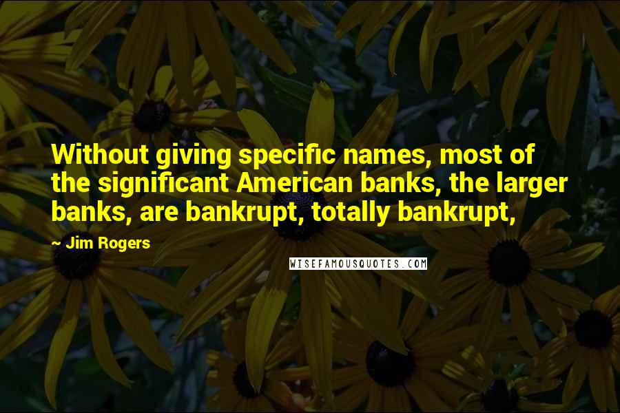 Jim Rogers quotes: Without giving specific names, most of the significant American banks, the larger banks, are bankrupt, totally bankrupt,