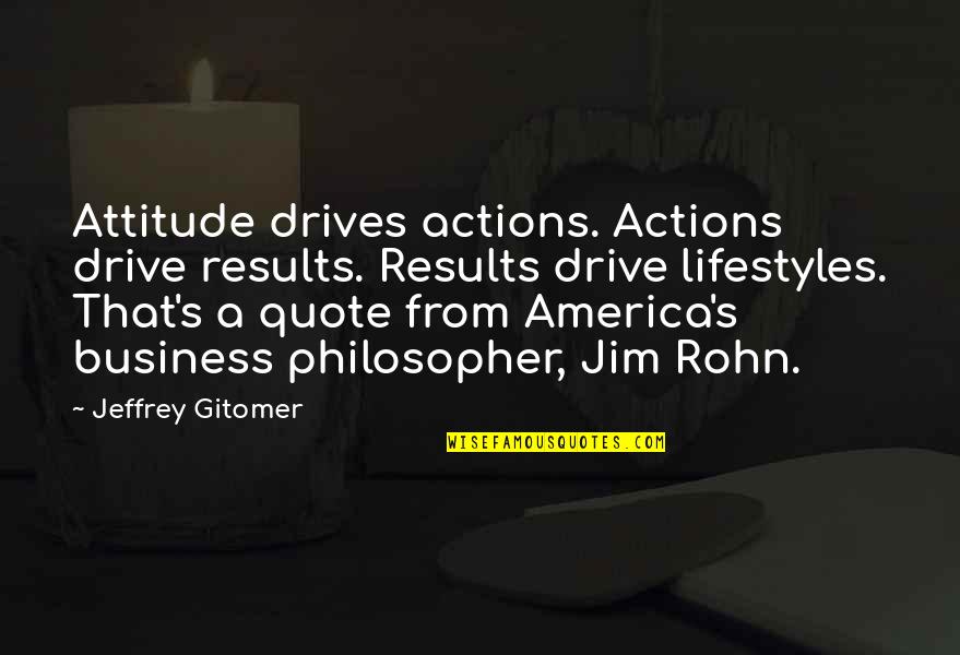 Jim Rohn Business Quotes By Jeffrey Gitomer: Attitude drives actions. Actions drive results. Results drive