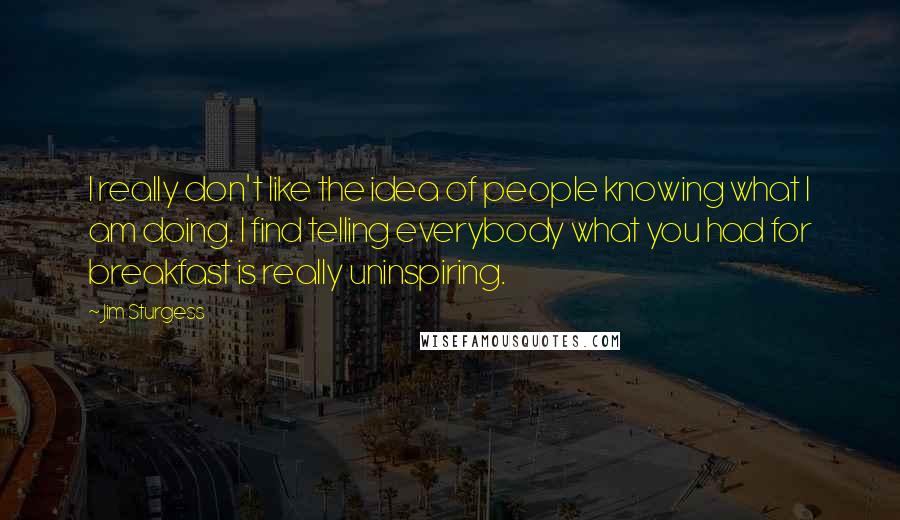 Jim Sturgess quotes: I really don't like the idea of people knowing what I am doing. I find telling everybody what you had for breakfast is really uninspiring.