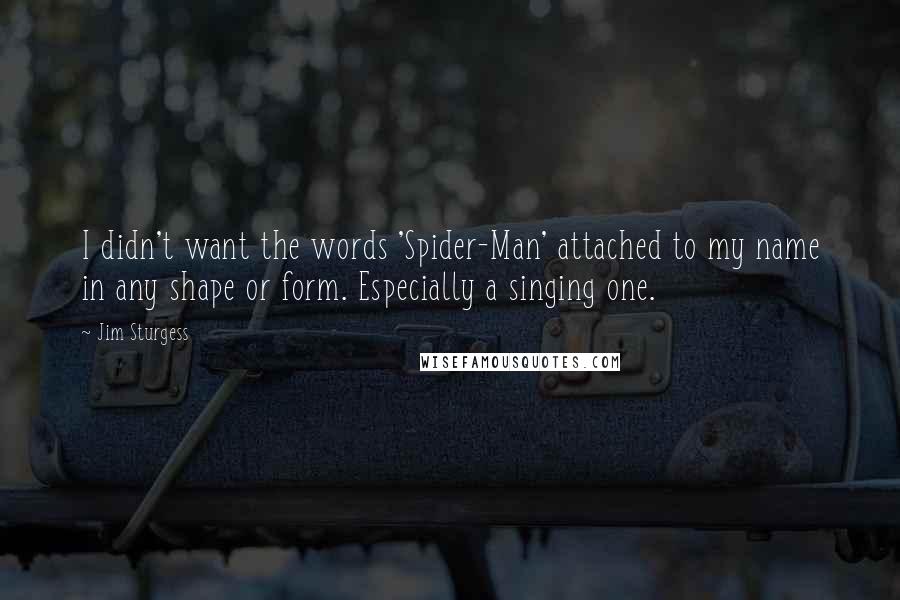 Jim Sturgess quotes: I didn't want the words 'Spider-Man' attached to my name in any shape or form. Especially a singing one.