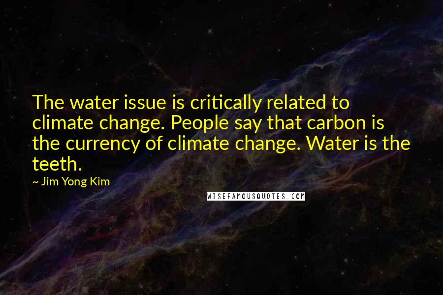 Jim Yong Kim quotes: The water issue is critically related to climate change. People say that carbon is the currency of climate change. Water is the teeth.