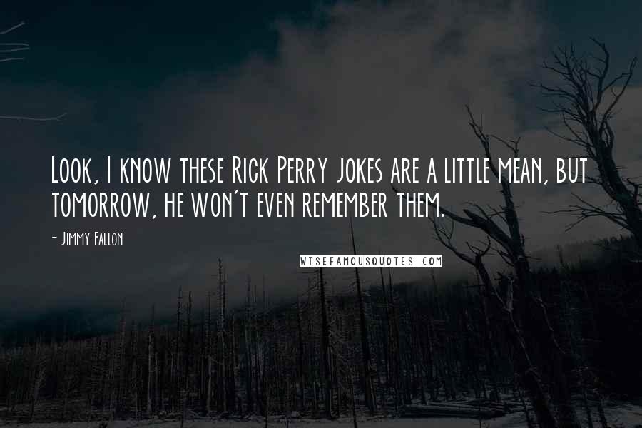 Jimmy Fallon quotes: Look, I know these Rick Perry jokes are a little mean, but tomorrow, he won't even remember them.