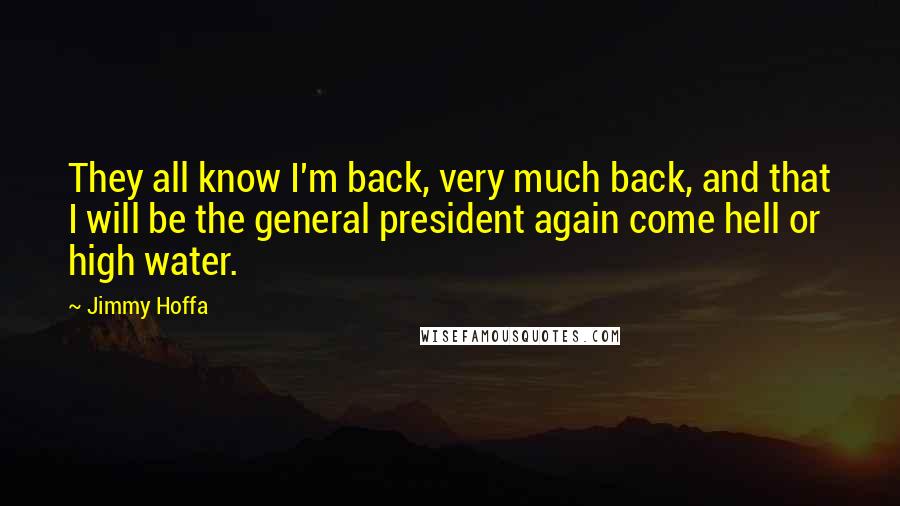 Jimmy Hoffa quotes: They all know I'm back, very much back, and that I will be the general president again come hell or high water.