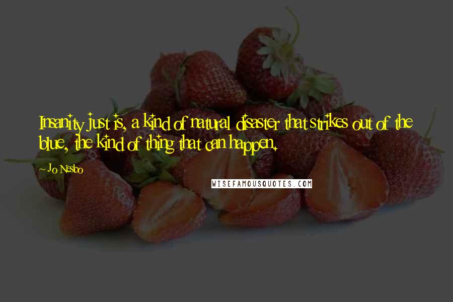 Jo Nesbo quotes: Insanity just is, a kind of natural disaster that strikes out of the blue, the kind of thing that can happen.