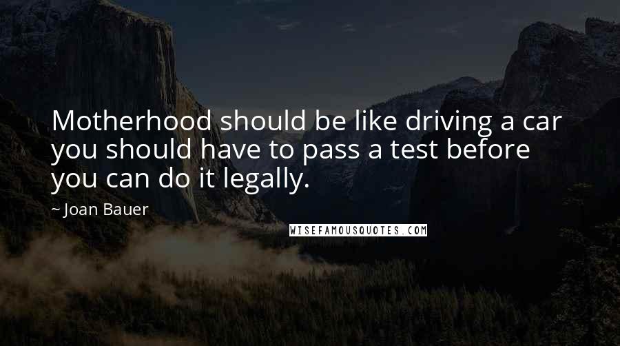 Joan Bauer quotes: Motherhood should be like driving a car you should have to pass a test before you can do it legally.