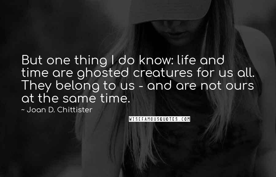 Joan D. Chittister quotes: But one thing I do know: life and time are ghosted creatures for us all. They belong to us - and are not ours at the same time.