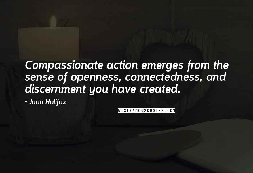 Joan Halifax quotes: Compassionate action emerges from the sense of openness, connectedness, and discernment you have created.