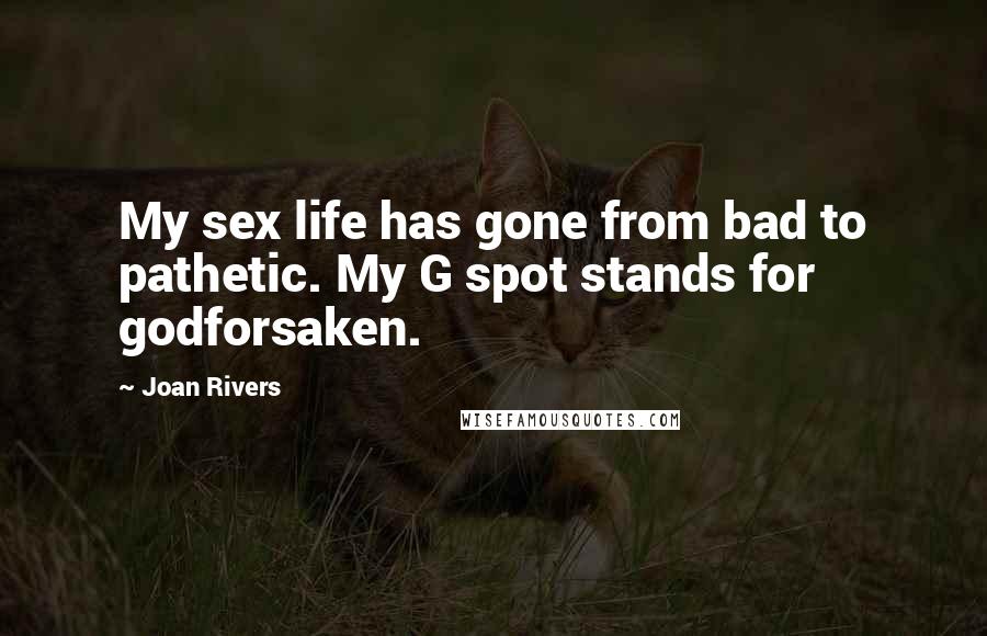 Joan Rivers quotes: My sex life has gone from bad to pathetic. My G spot stands for godforsaken.