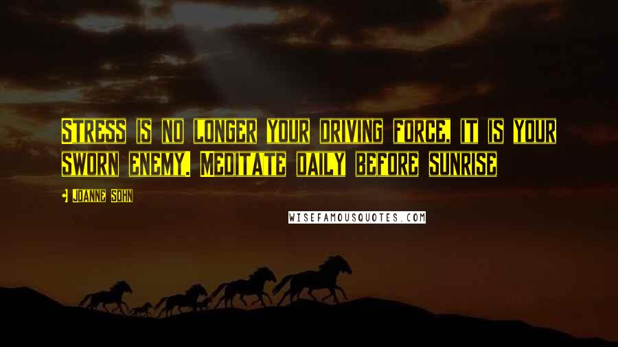 Joanne Sohn quotes: Stress is no longer your driving force, it is your sworn enemy. Meditate daily before sunrise