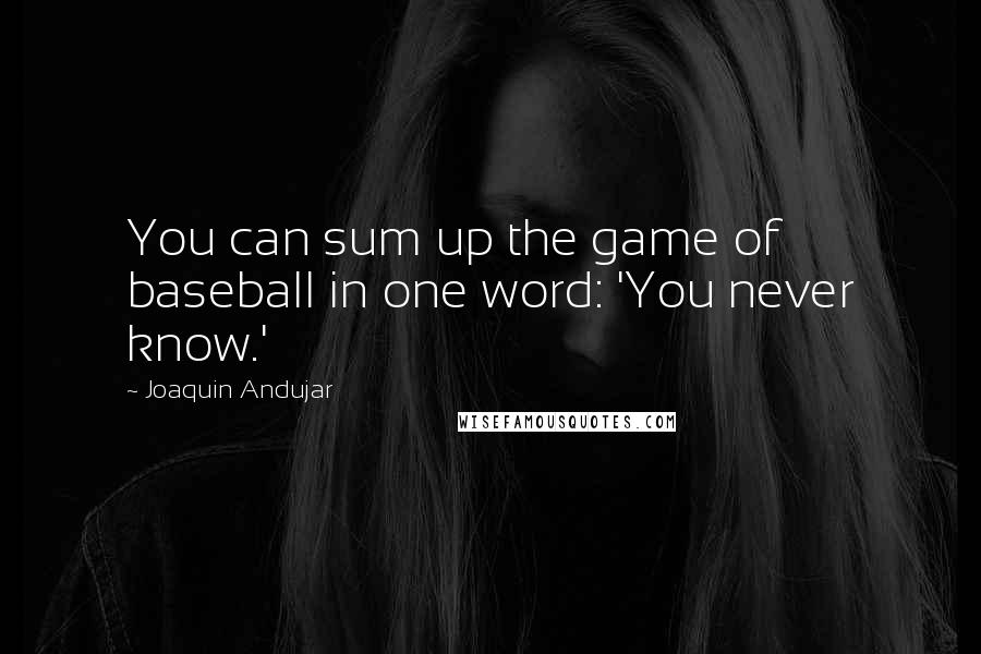 Joaquin Andujar quotes: You can sum up the game of baseball in one word: 'You never know.'