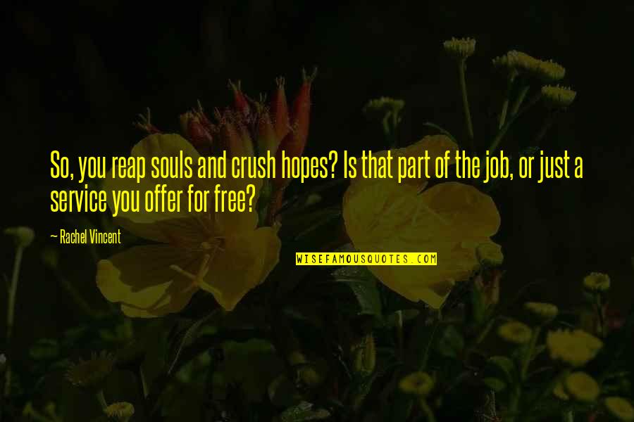 Job Offer Quotes By Rachel Vincent: So, you reap souls and crush hopes? Is