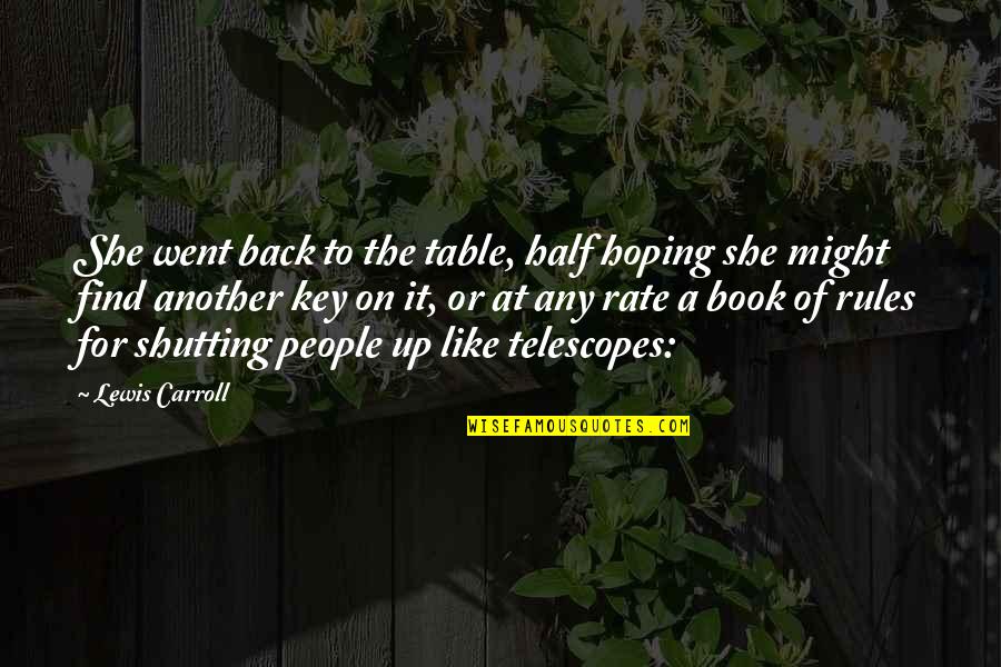 Jockeying Define Quotes By Lewis Carroll: She went back to the table, half hoping