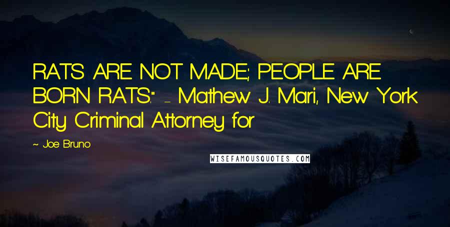 Joe Bruno quotes: RATS ARE NOT MADE; PEOPLE ARE BORN RATS." - Mathew J. Mari, New York City Criminal Attorney for