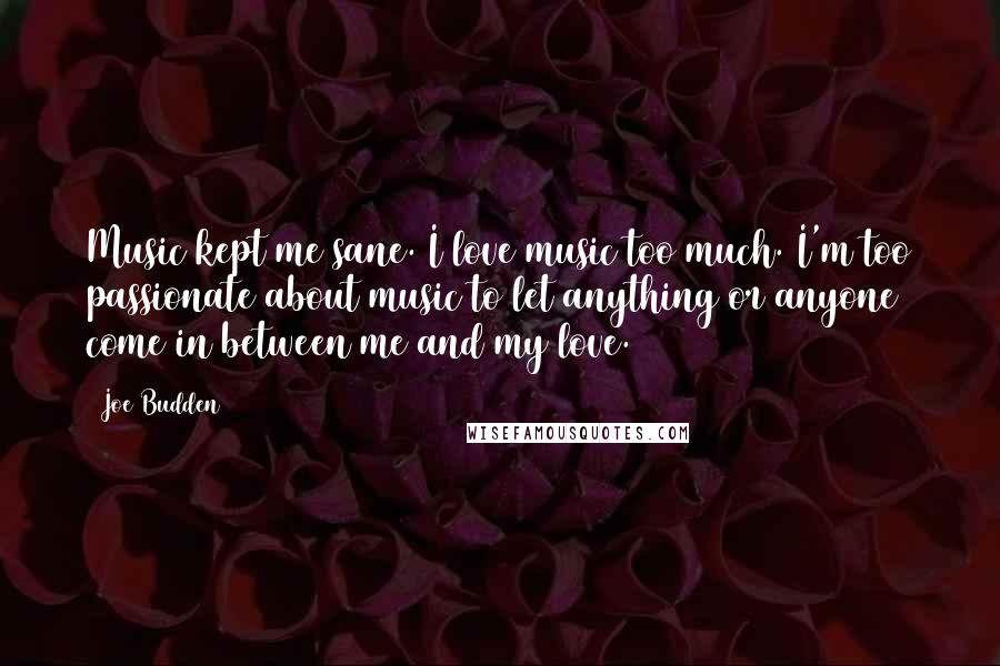 Joe Budden quotes: Music kept me sane. I love music too much. I'm too passionate about music to let anything or anyone come in between me and my love.