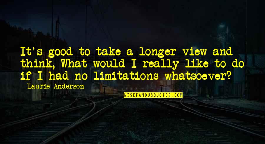 Joe Cutler Quotes By Laurie Anderson: It's good to take a longer view and Joe Cutler Quotes By Laurie Anderson: It's good to take a longer view and