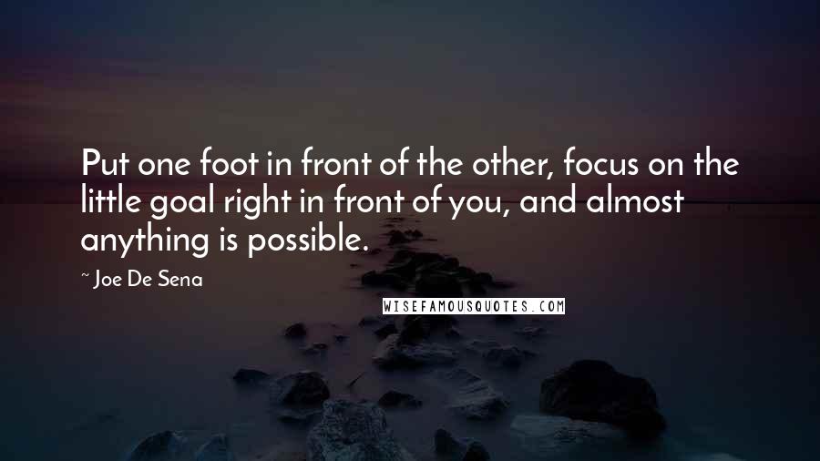 Joe De Sena quotes: Put one foot in front of the other, focus on the little goal right in front of you, and almost anything is possible.