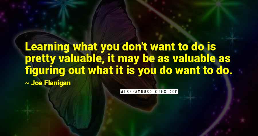 Joe Flanigan quotes: Learning what you don't want to do is pretty valuable, it may be as valuable as figuring out what it is you do want to do.