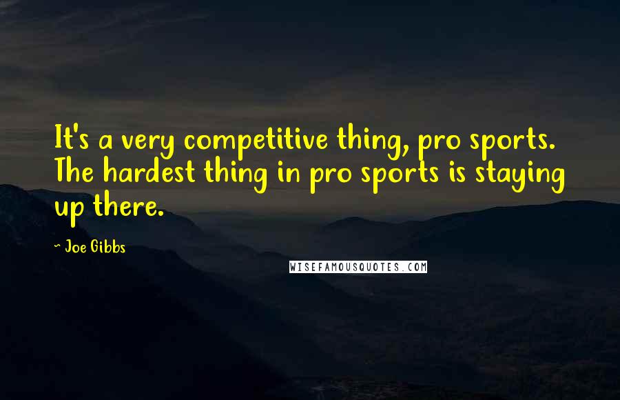 Joe Gibbs quotes: It's a very competitive thing, pro sports. The hardest thing in pro sports is staying up there.