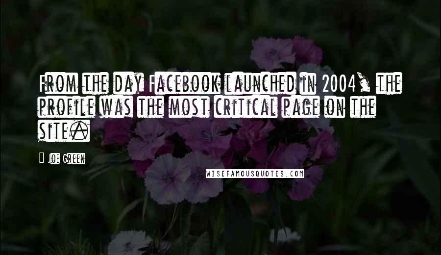 Joe Green quotes: From the day Facebook launched in 2004, the profile was the most critical page on the site.