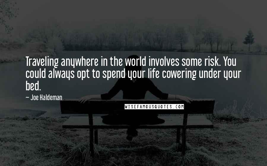 Joe Haldeman quotes: Traveling anywhere in the world involves some risk. You could always opt to spend your life cowering under your bed.