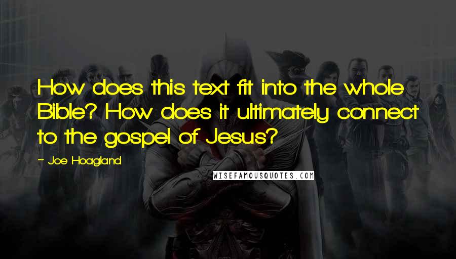 Joe Hoagland quotes: How does this text fit into the whole Bible? How does it ultimately connect to the gospel of Jesus?