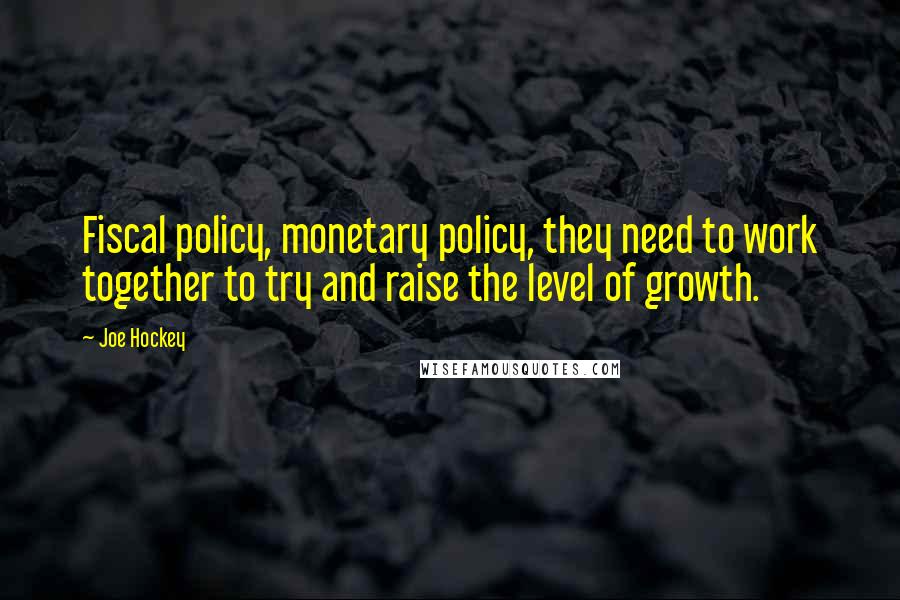 Joe Hockey quotes: Fiscal policy, monetary policy, they need to work together to try and raise the level of growth.