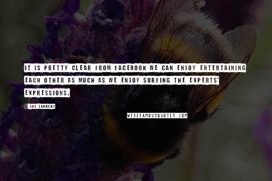 Joe Lambert quotes: It is pretty clear from Facebook we can enjoy entertaining each other as much as we enjoy surfing the experts' expressions. Joe Lambert quotes: It is pretty clear from Facebook we can enjoy entertaining each other as much as we enjoy surfing the experts' expressions.