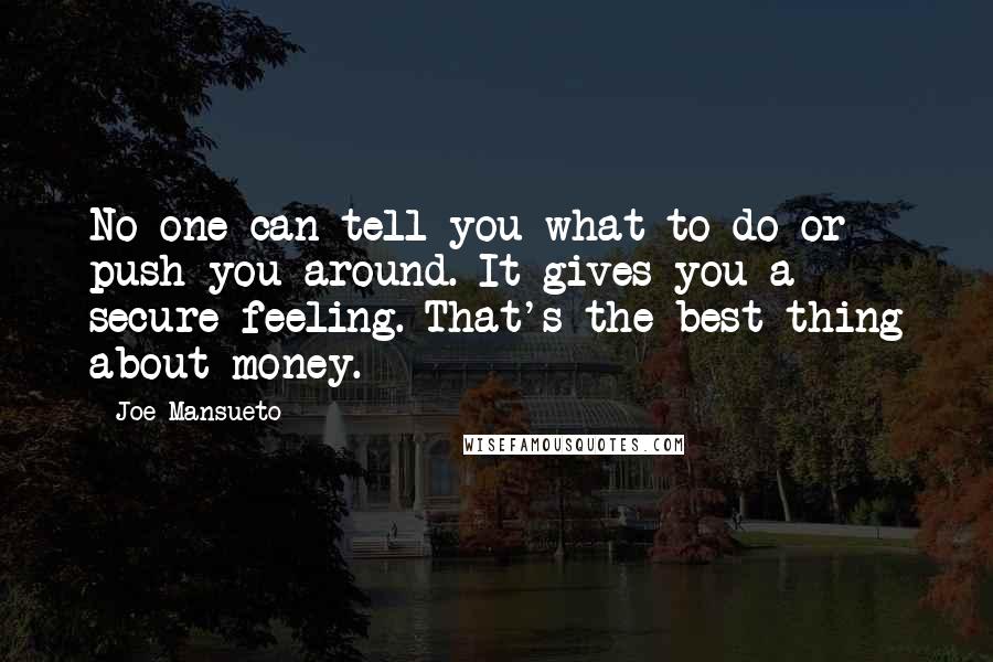 Joe Mansueto quotes: No one can tell you what to do or push you around. It gives you a secure feeling. That's the best thing about money.