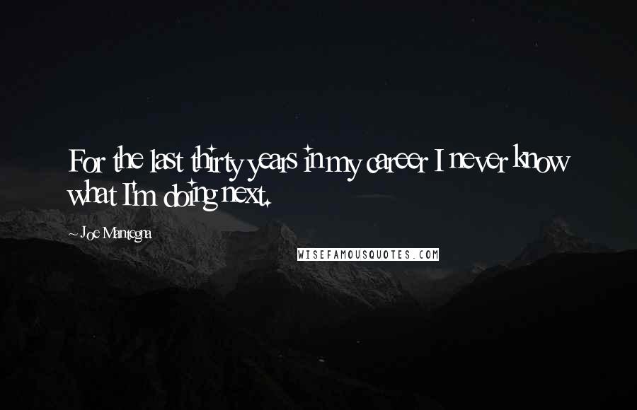 Joe Mantegna quotes: For the last thirty years in my career I never know what I'm doing next.