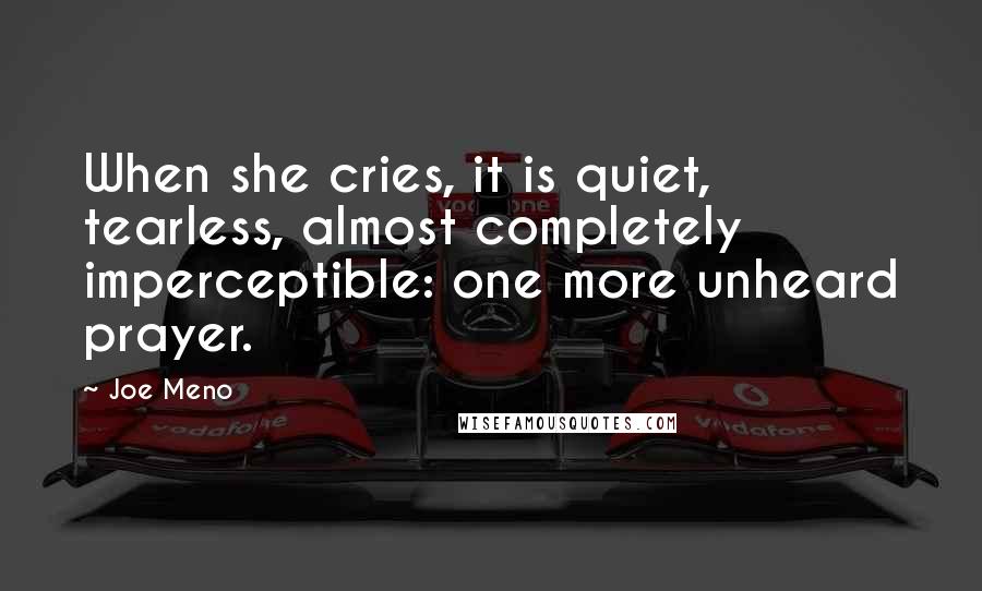 Joe Meno quotes: When she cries, it is quiet, tearless, almost completely imperceptible: one more unheard prayer.
