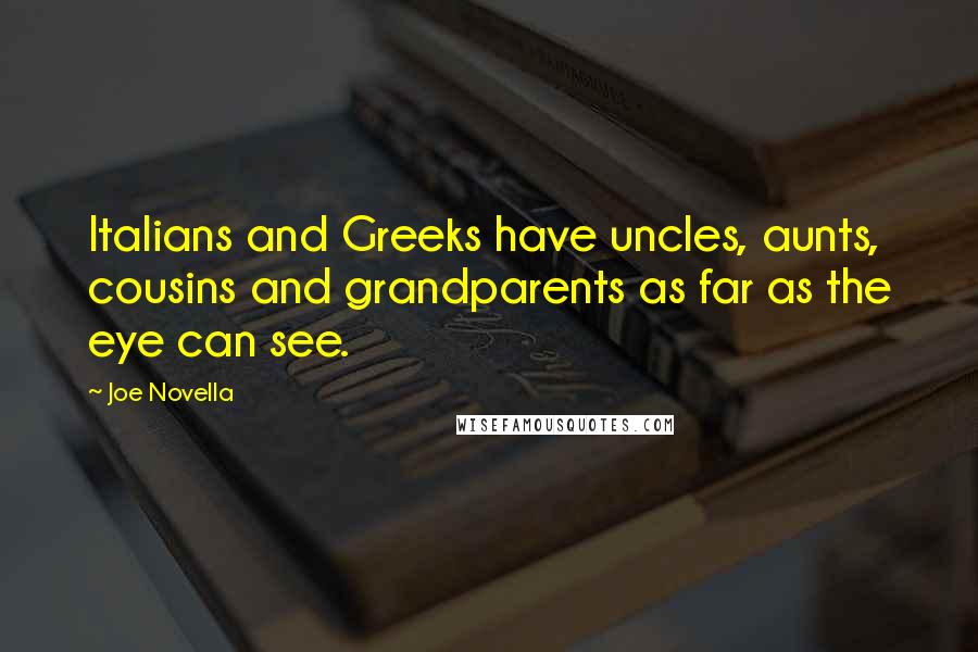 Joe Novella quotes: Italians and Greeks have uncles, aunts, cousins and grandparents as far as the eye can see.