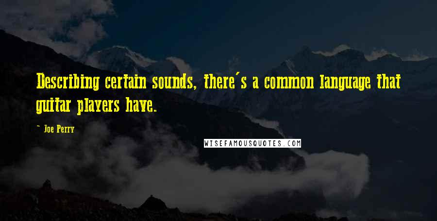 Joe Perry quotes: Describing certain sounds, there's a common language that guitar players have.