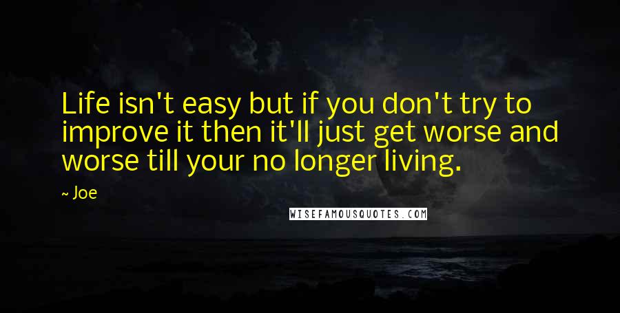 Joe quotes: Life isn't easy but if you don't try to improve it then it'll just get worse and worse till your no longer living.