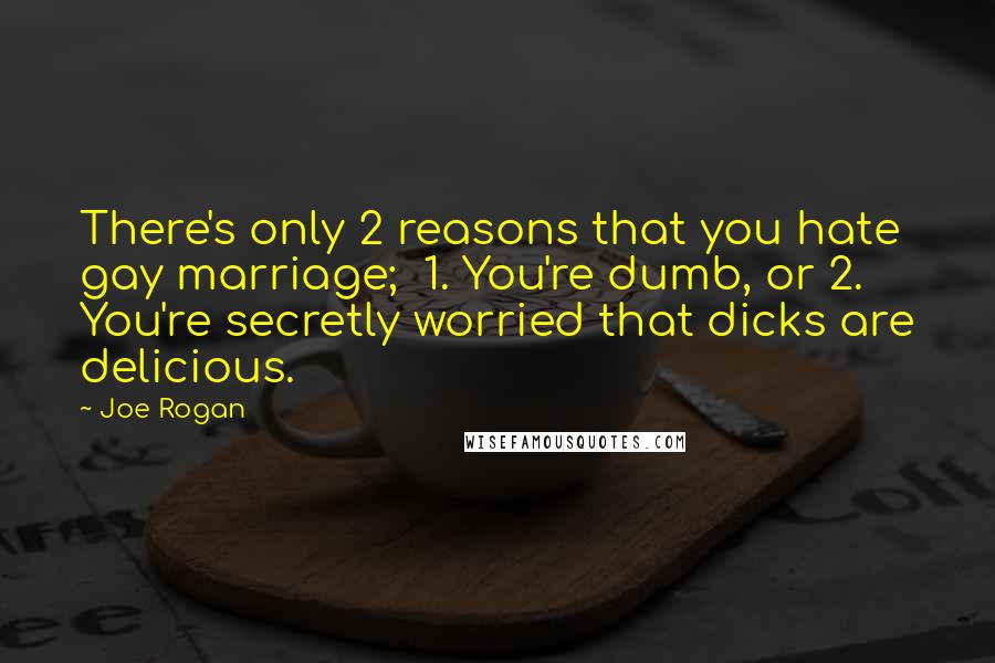 Joe Rogan quotes: There's only 2 reasons that you hate gay marriage; 1. You're dumb, or 2. You're secretly worried that dicks are delicious.