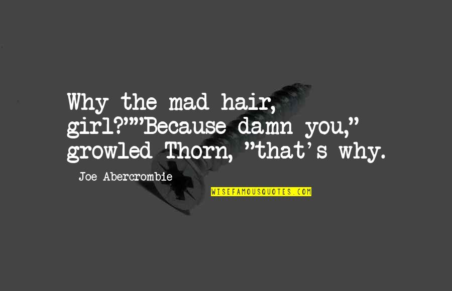 Joe Thorn Quotes By Joe Abercrombie: Why the mad hair, girl?""Because damn you," growled