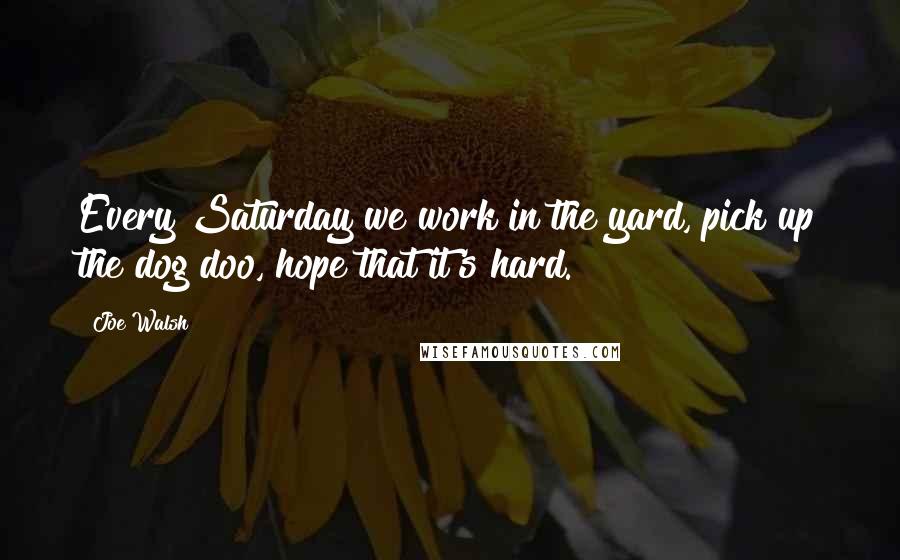 Joe Walsh quotes: Every Saturday we work in the yard, pick up the dog doo, hope that it's hard.