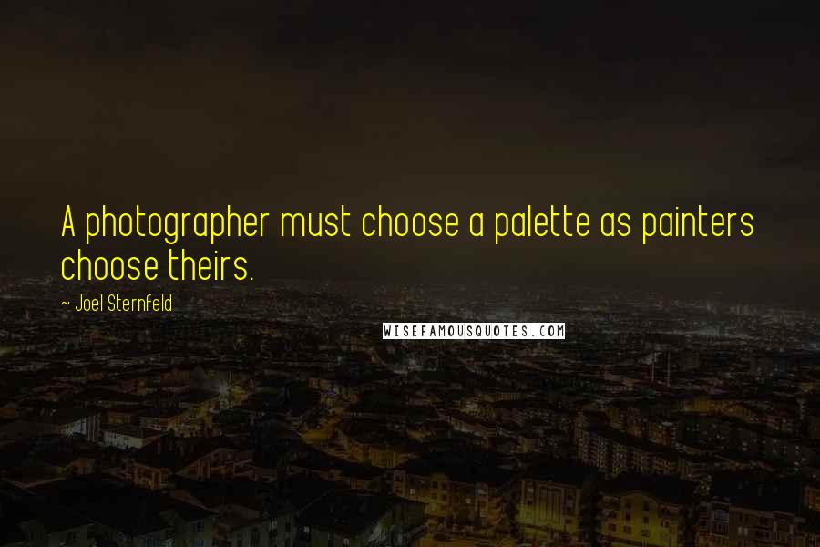 Joel Sternfeld quotes: A photographer must choose a palette as painters choose theirs.