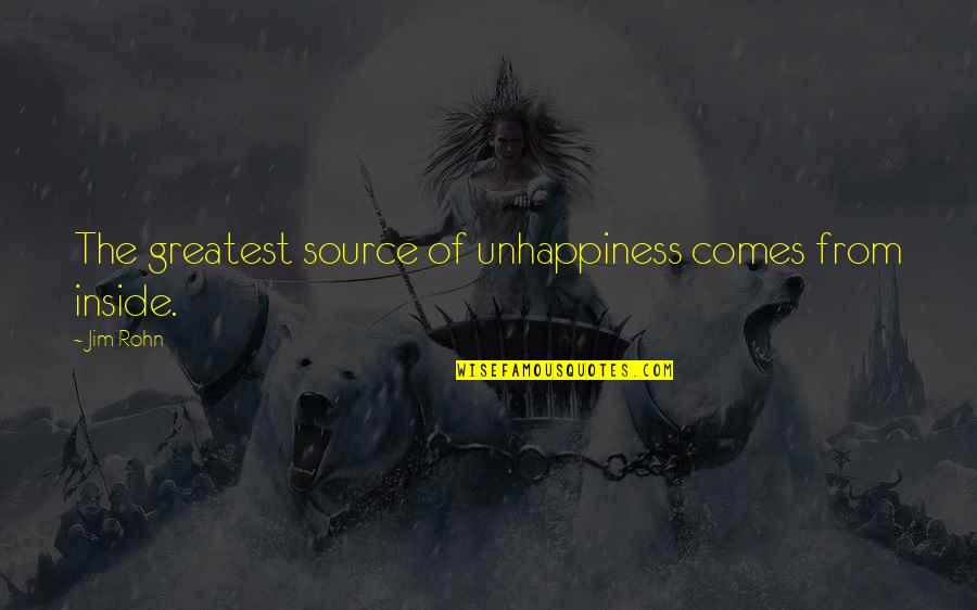 Joelhos Varo Quotes By Jim Rohn: The greatest source of unhappiness comes from inside.