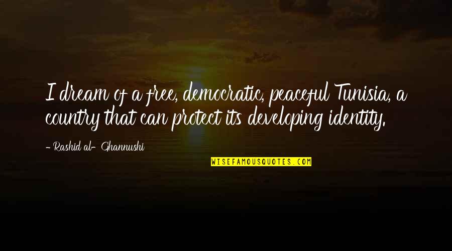 Joepa Quotes By Rashid Al-Ghannushi: I dream of a free, democratic, peaceful Tunisia,