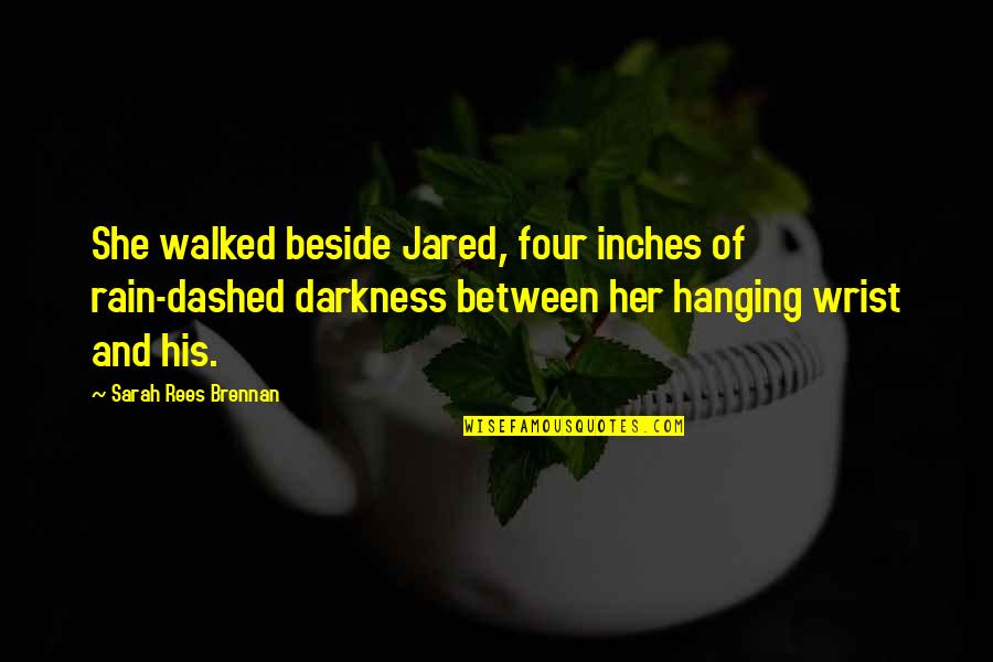 Joggles Stamps Quotes By Sarah Rees Brennan: She walked beside Jared, four inches of rain-dashed Joggles Stamps Quotes By Sarah Rees Brennan: She walked beside Jared, four inches of rain-dashed